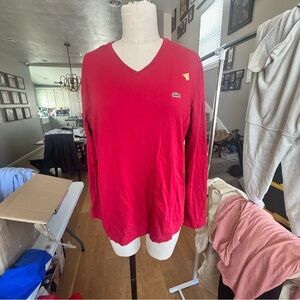 Lacoste Red V-Neck Long Sleeve Shirt (has small flaw )